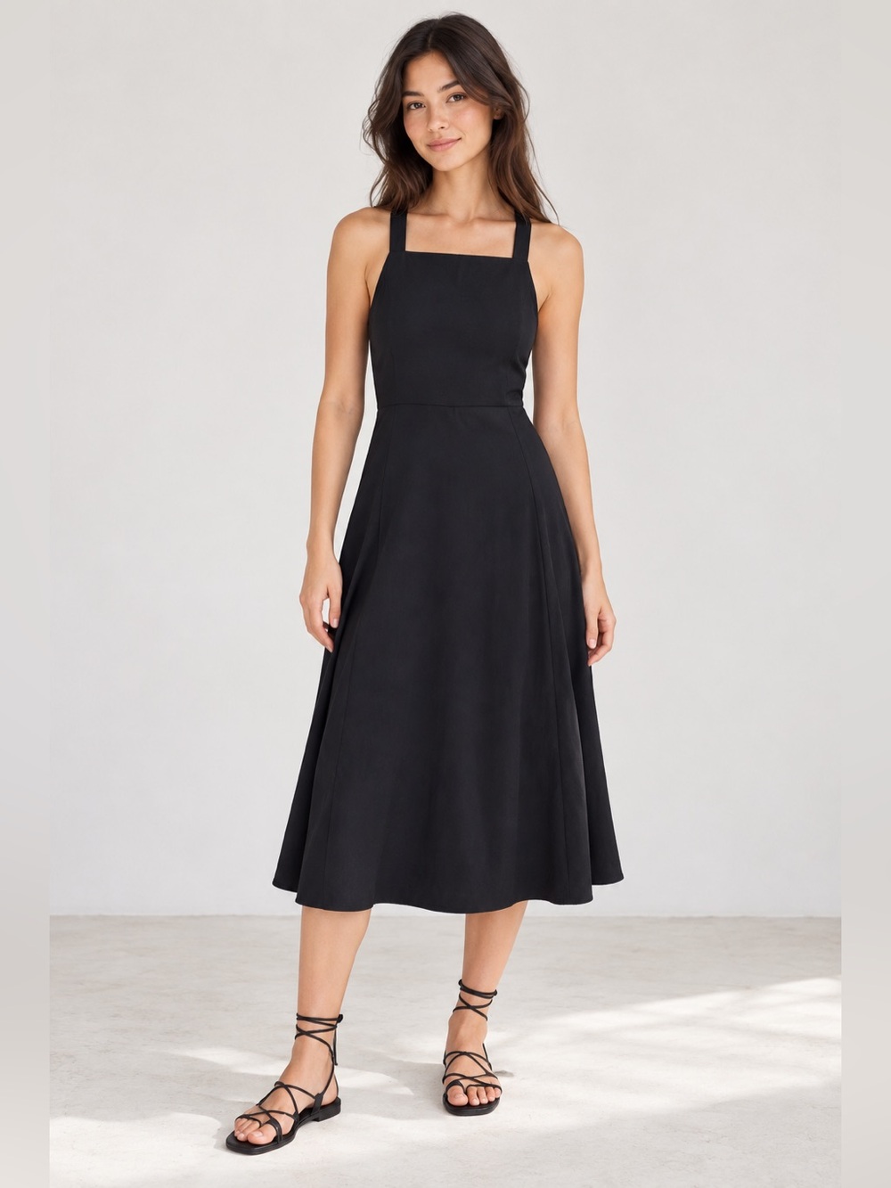 Madewell Black Apron Crisscross Open Back Dress EUC 00 #2024